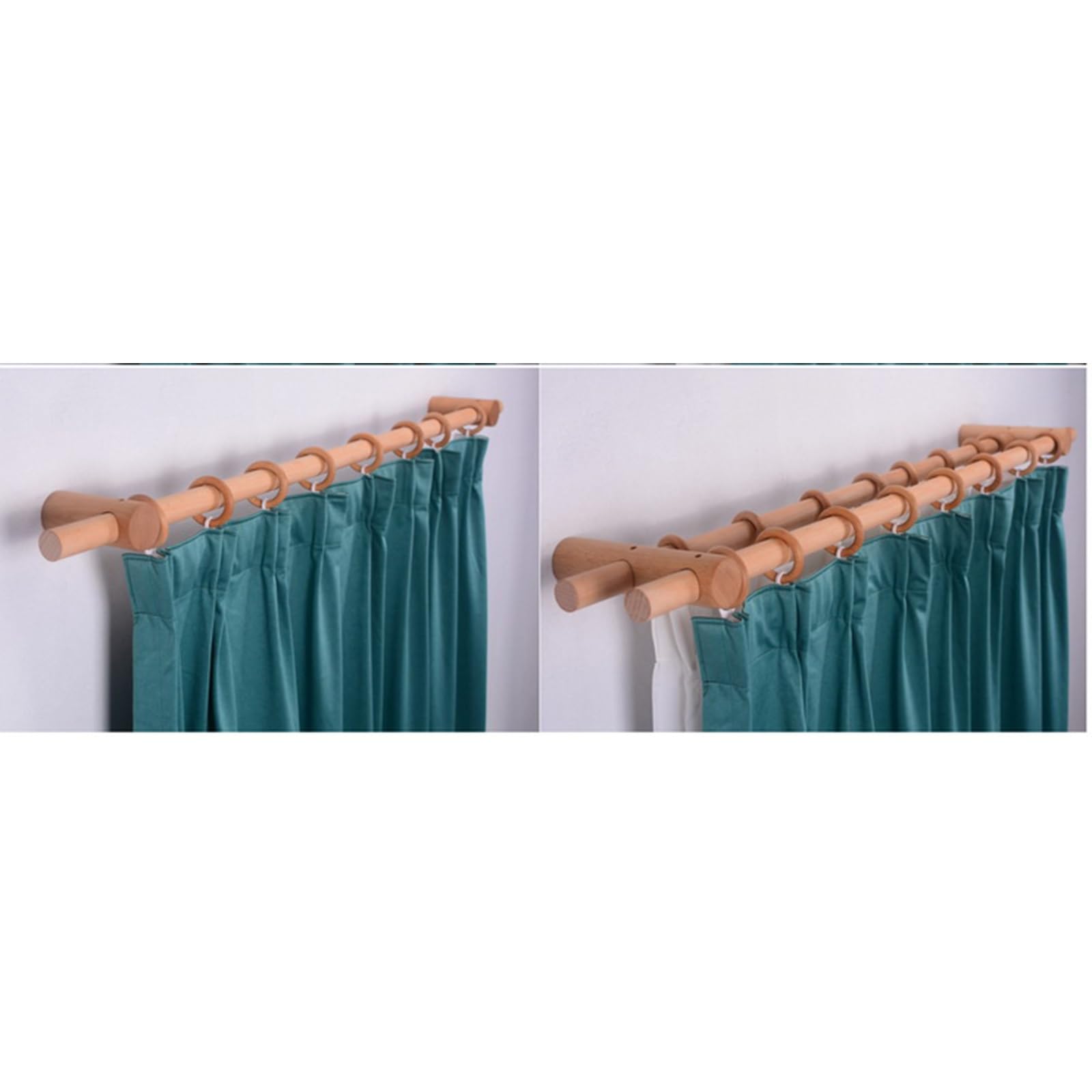Tringle à Rideau en Bois Massif, Tige Romaine épaissie for éviter la déformation, Tige Simple et Double, Accessoires de Perforation et d'installation en Option(130CM,Double Pole)