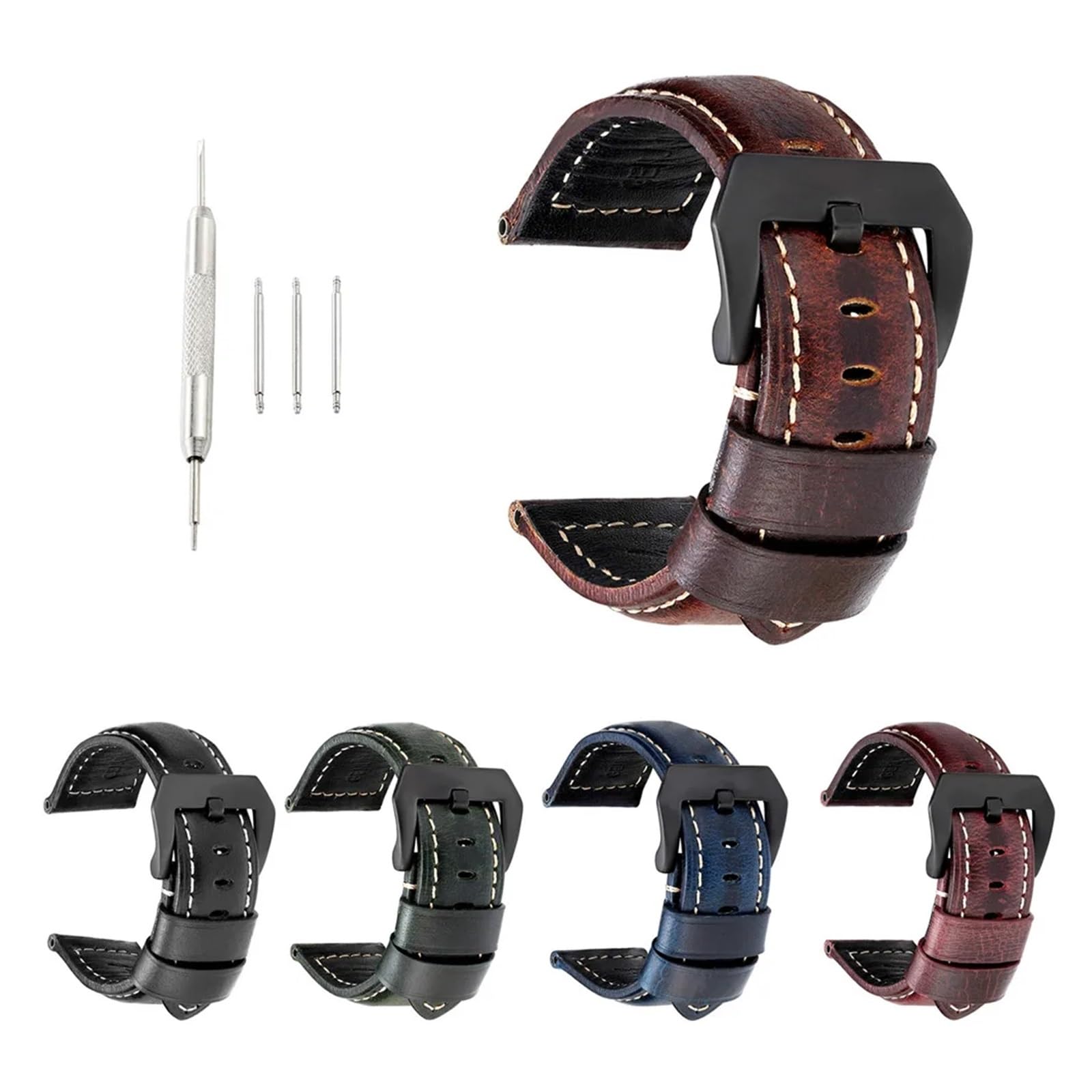 Bande de Montre en Cuir 20 mm 22 mm 24 mm à l'huile de Boucle de Boucle