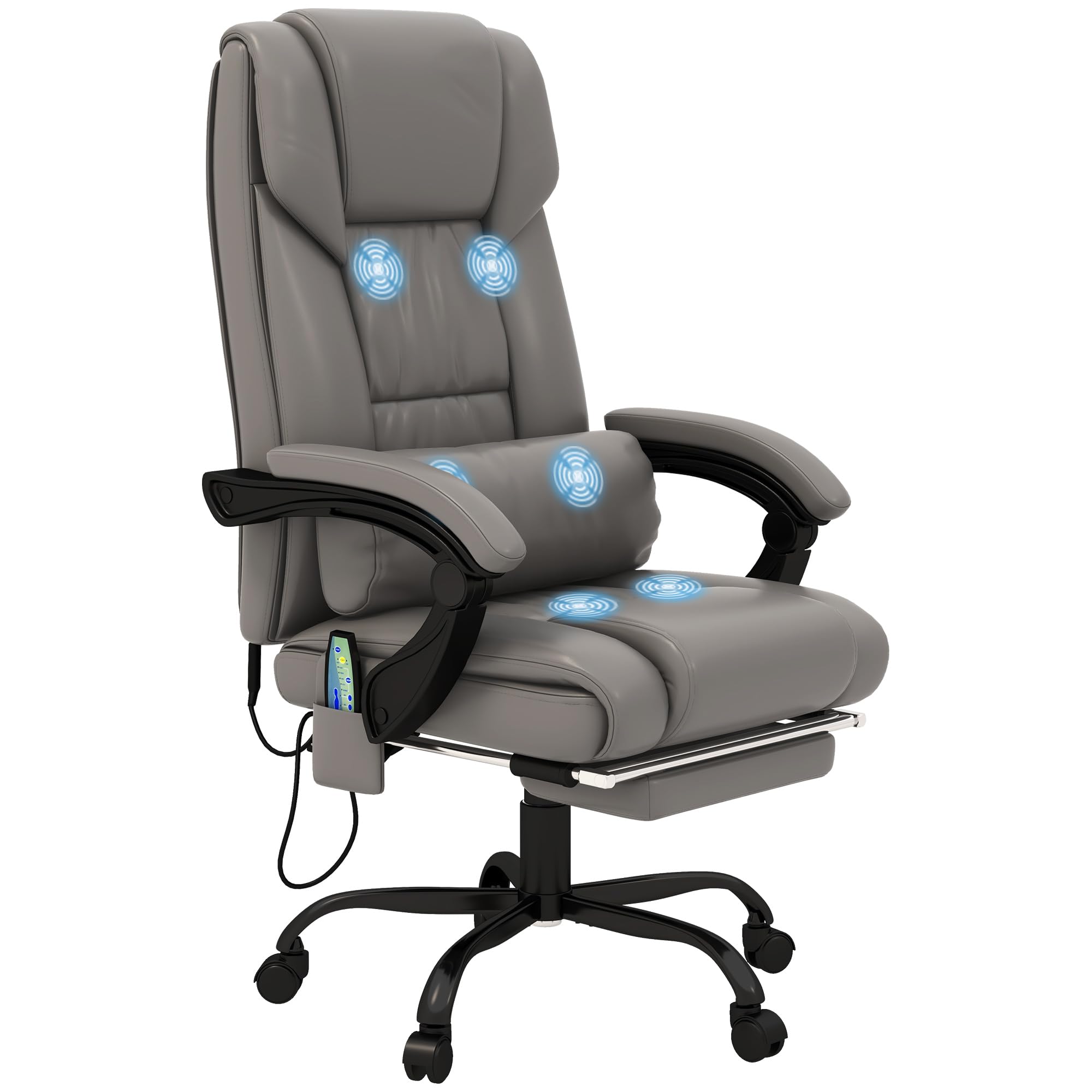 Vinsetto High Back Massage Office Chair with 6 Vibration Points, PU Leather Reclining Computer Chair, Ergonomic Desk Chair with Footrest Adjustable