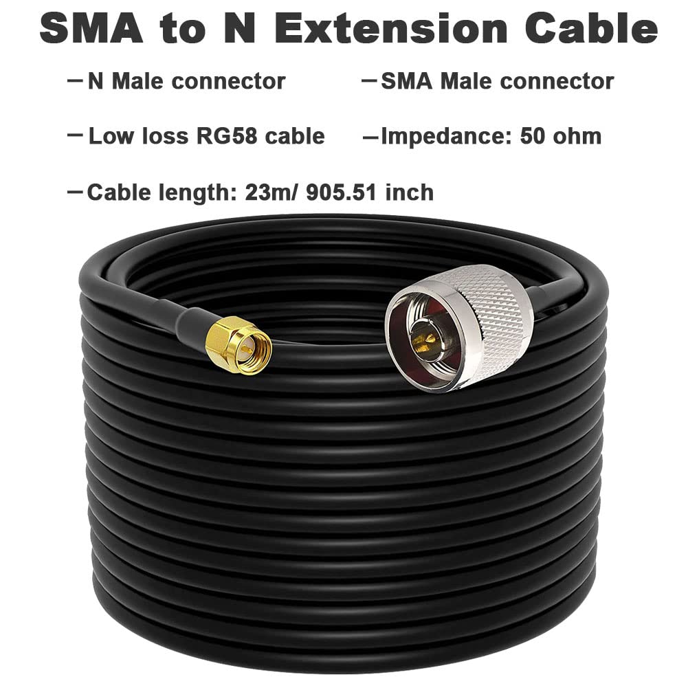 onelinkmore Low Loss RG58 N męska na męską antenę SMA, kabel koncentryczny RF 75FT i dwukierunkowe aplikacje radiowe czysta miedź 50 omów kabel do radia 3G/4G/5G/LTE/ADS-B/Ham/GPS/WiFi/RF radio do