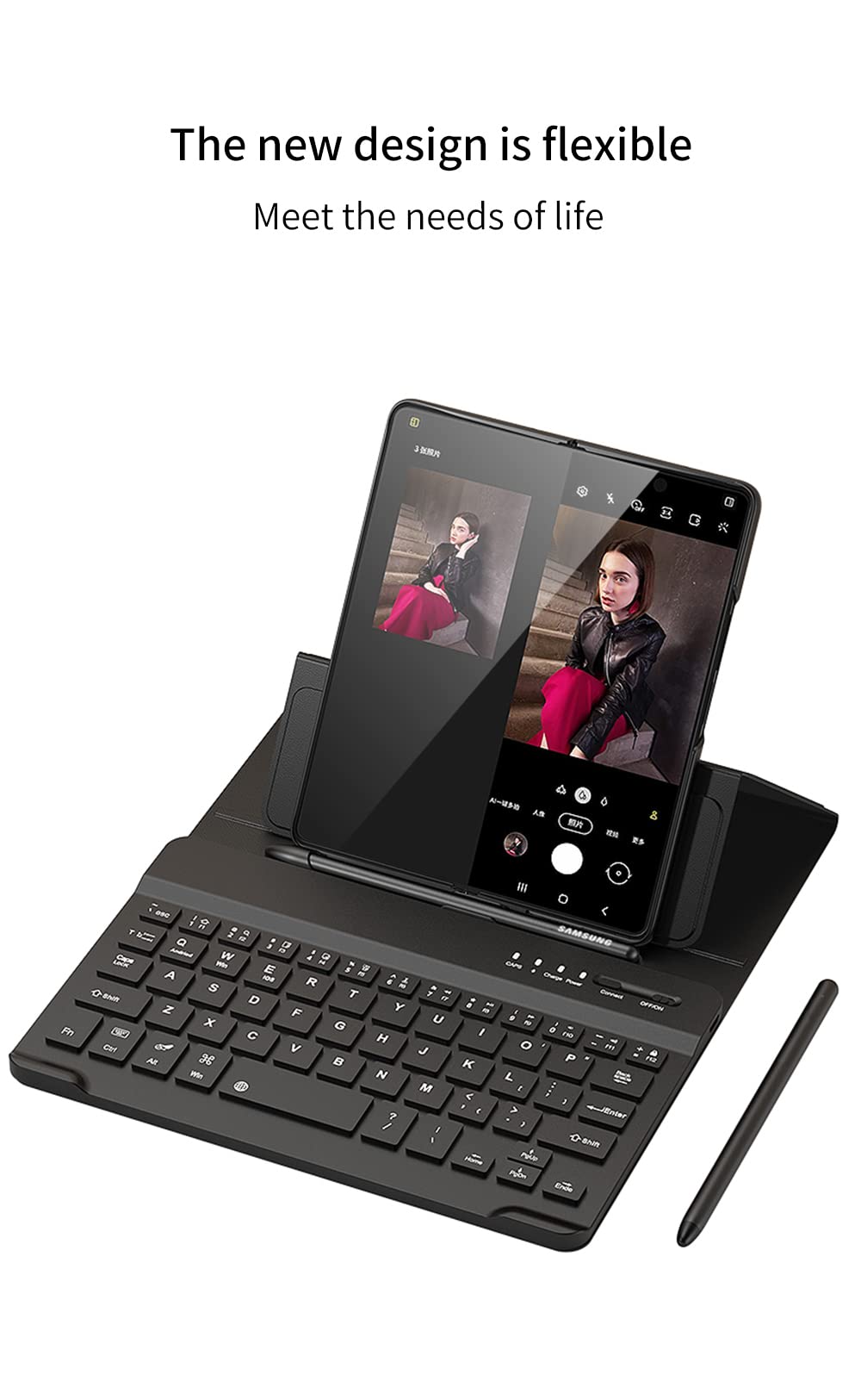 COQUE Funda para Samsung Galaxy Z Fold 4, Protector de Pantalla, Teclado, lápiz Capacitivo + Ranura para bolígrafo, Kit de Oficina, Funda Plegable para teléfono Samsung Galaxy Z Fold 4 5G, Fibra de