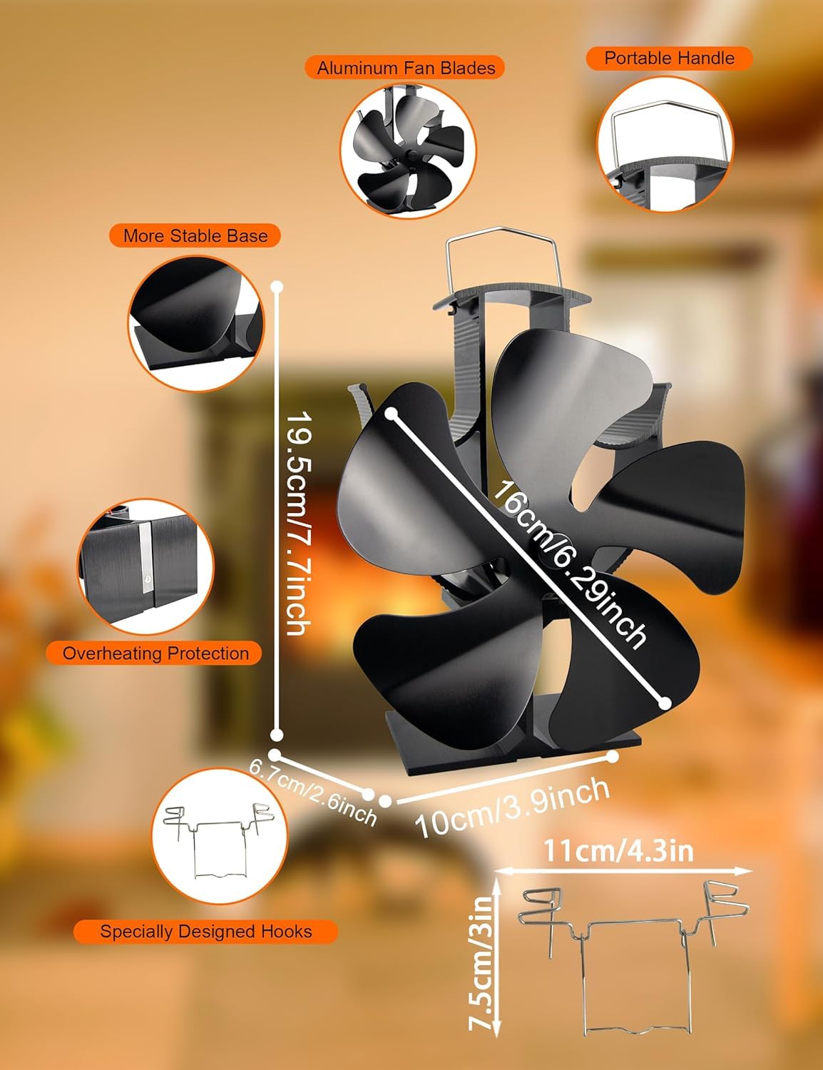 Ventola per stufa a legna per riscaldatore Buddy, ventola per caminetto alimentata a calore, 5 pale, con staffa fissa su riscaldatore a propano/Mr. riscaldatore, campeggio esterno/interno