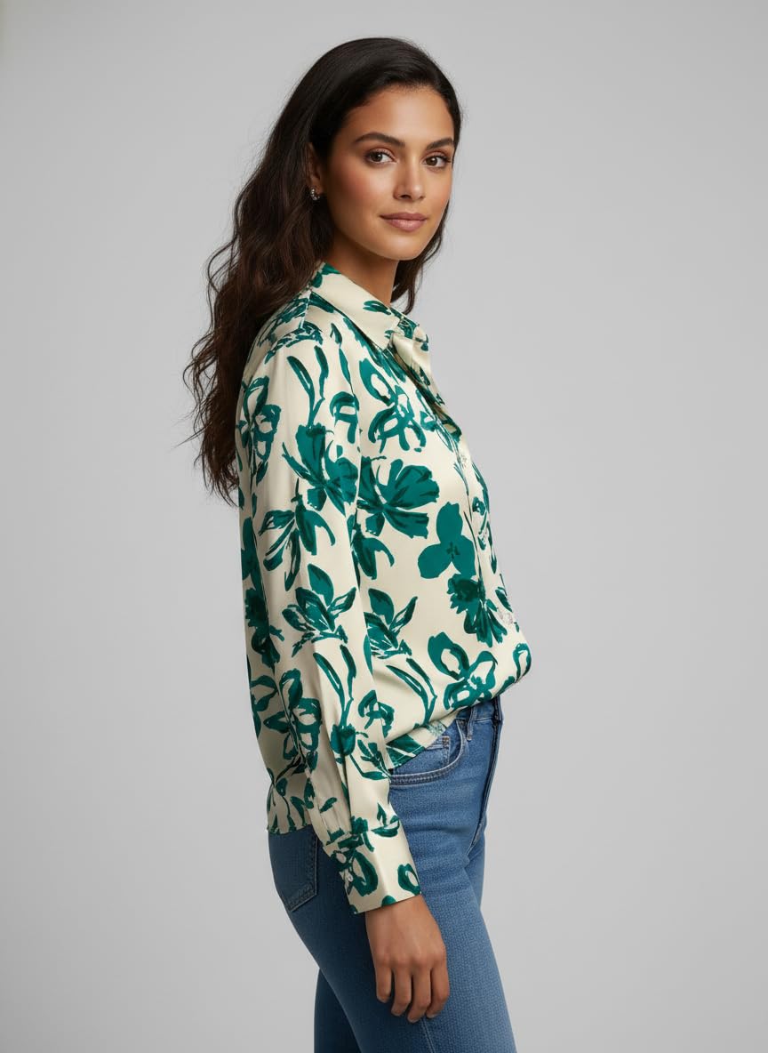 ANNI Designer Bedrucktes Hemd aus Baumwollmischung für Damen, langärmelig, normale Passform, Hemdkragen, lässig, Bürokleidung, stilvolle Westernkleidung für den Alltag, Hochzeit, Party