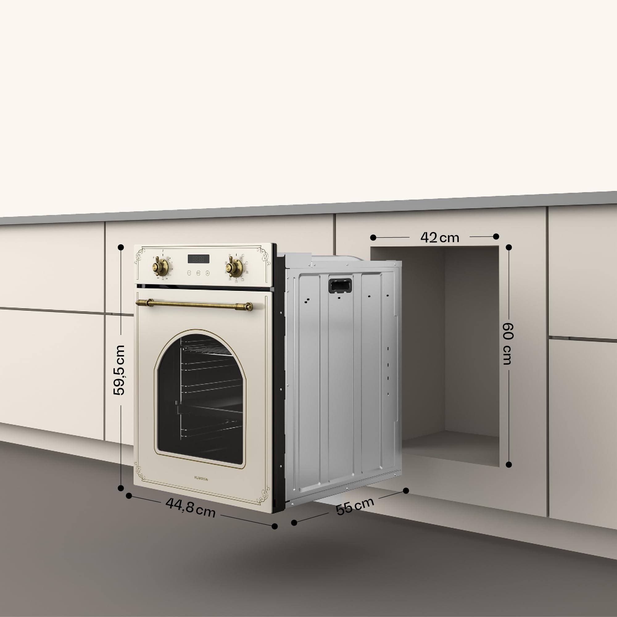Klarstein Elizabeth Slim Four Encastrable 45 cm - 49 L, 9 Fonctions, Chaleur Tournante, Nettoyage Vapeur, Minuterie Numérique, Porte Amovible, Classe Énergétique A, Verre Trempé Noir