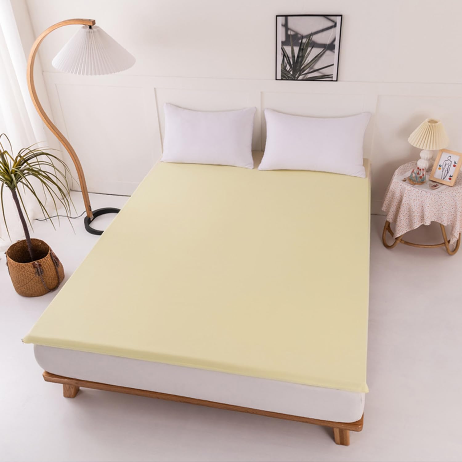 Zippered Mattress Cover,Washable Cotton Cover for Traditional Japanese Floor Futon Mattress,Skin-Friendly Japanese Futon Slipcovers,Yellow,100x200cm(Thick)