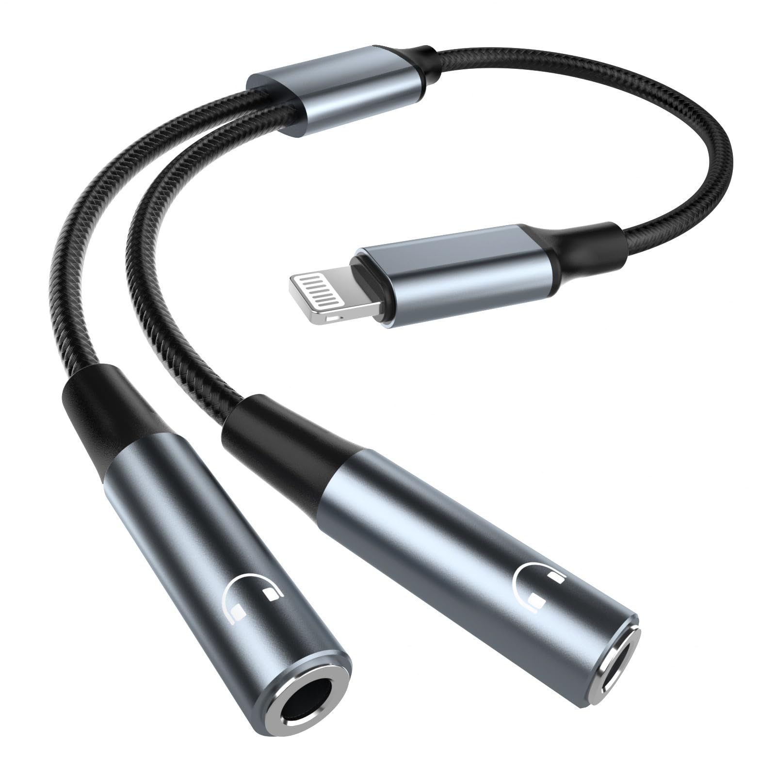 Lightning to 3.5mm Headphone Adapter, Apple MFi Certified Headphone Splitter Compatible with iPhone 14/13/12/11/XS/XR/8/7, iPad, Aux Audio Adapter Converter Dongle