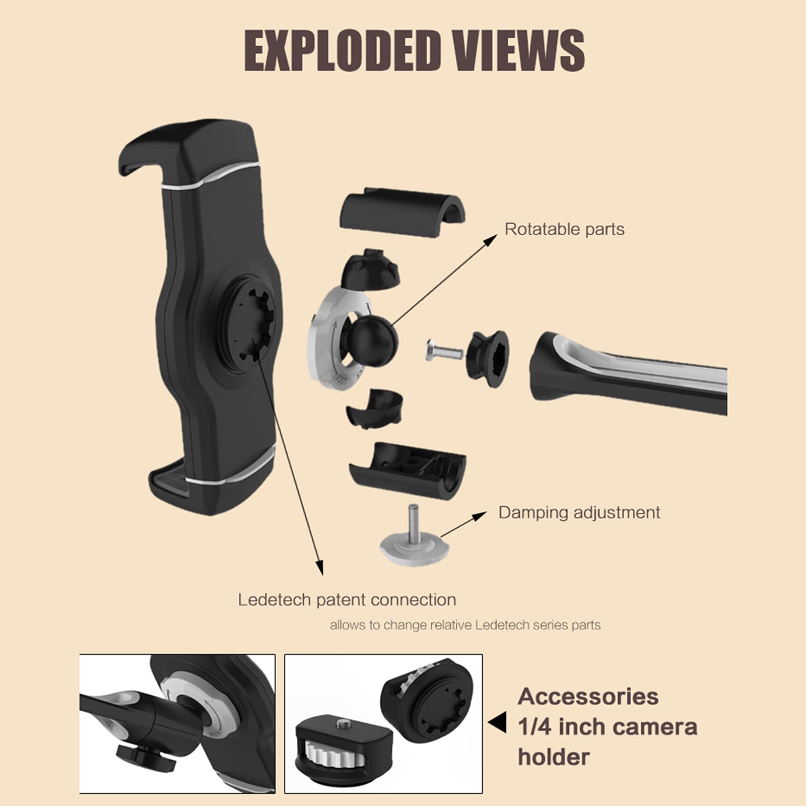 Supporto per Tablet, Supporto per Braccio Lungo Flessibile Regolabile, Rotazione di 360 Gradi, Supporto Universale per 4-11" Dispositivo,Nero