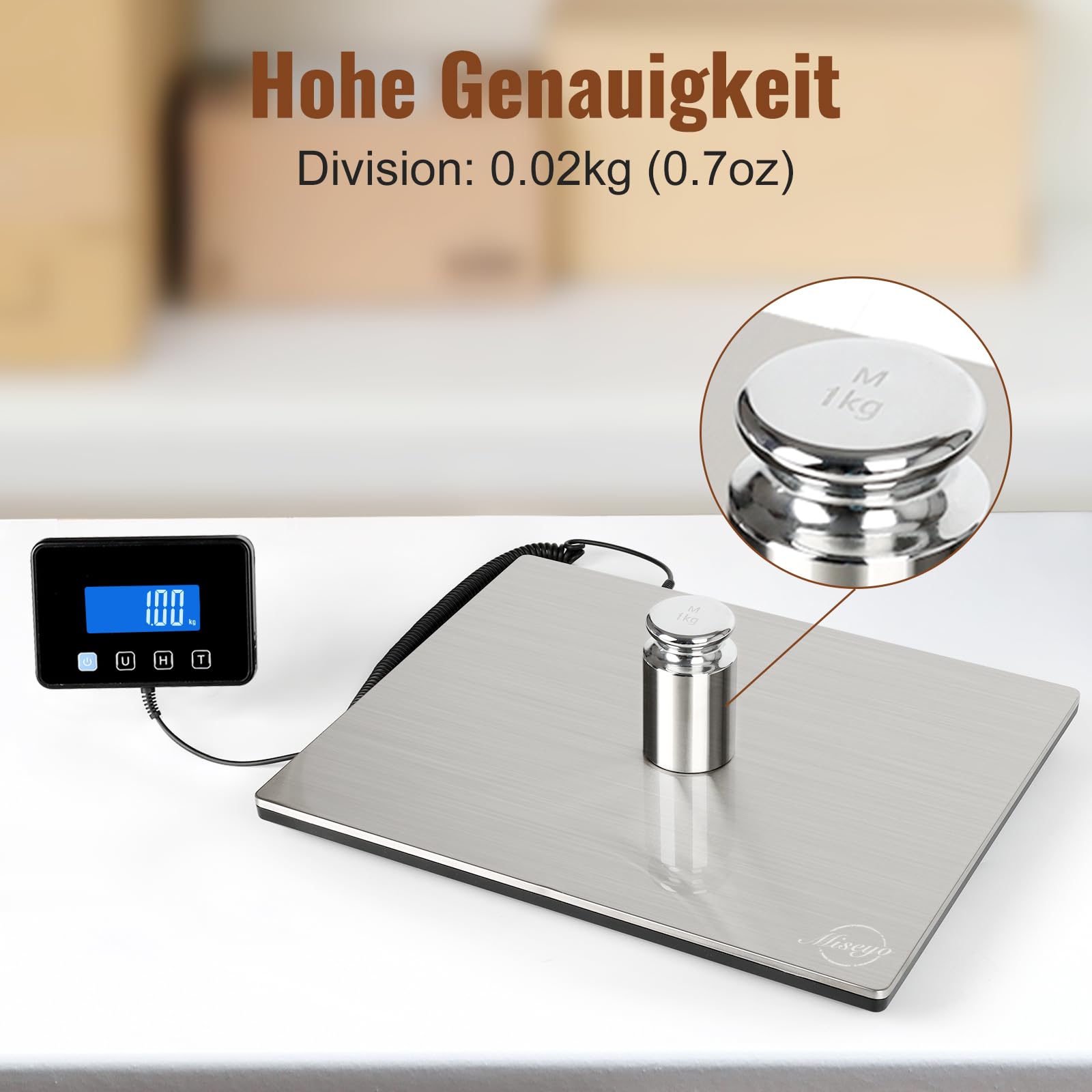 Miseyo Paketwaage, 300kg/20g, Hochpräzise Plattformwaage aus Edelstahl, Postwaage mit LCD/Halte/Tara Funktion für Pakete, Gepäck, Lagerhaus,Unternehmen, Inklusive Batterien&Typ-C