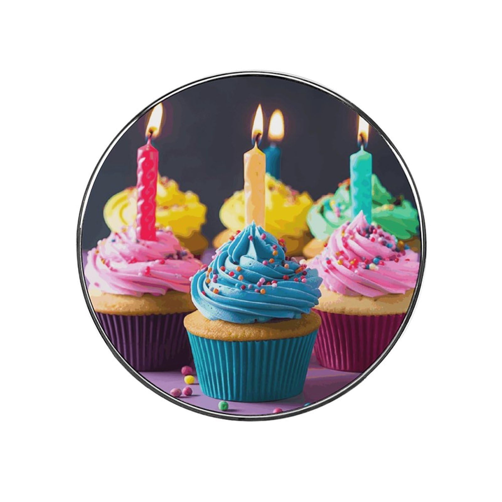 Colorful Happy Birthday Cupcakes Fridge Magnet Magnetic Refrigerator Magnets Mini Round Kitchen Fridges Magnets for Kitchen Office Whiteboard Cabinet and Dishwasher