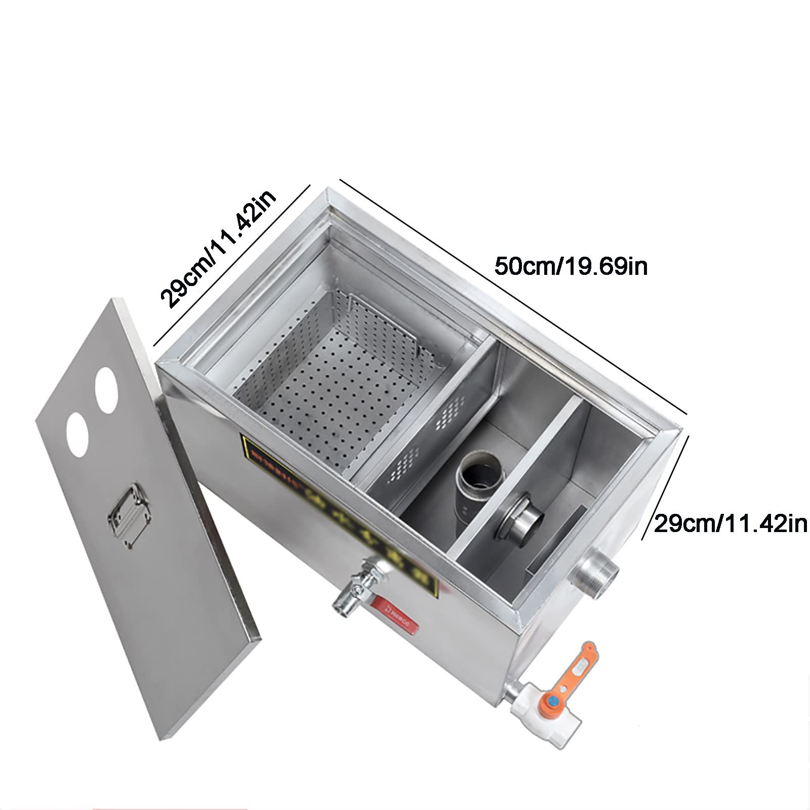 PROPFE Commercial Grease Trap, Stainless Steel Grease Trap Interceptor with Removable Baffles Waste Oil-Water Separator Under Sink Grease Trap for Restaurant Factory Home Kitchen