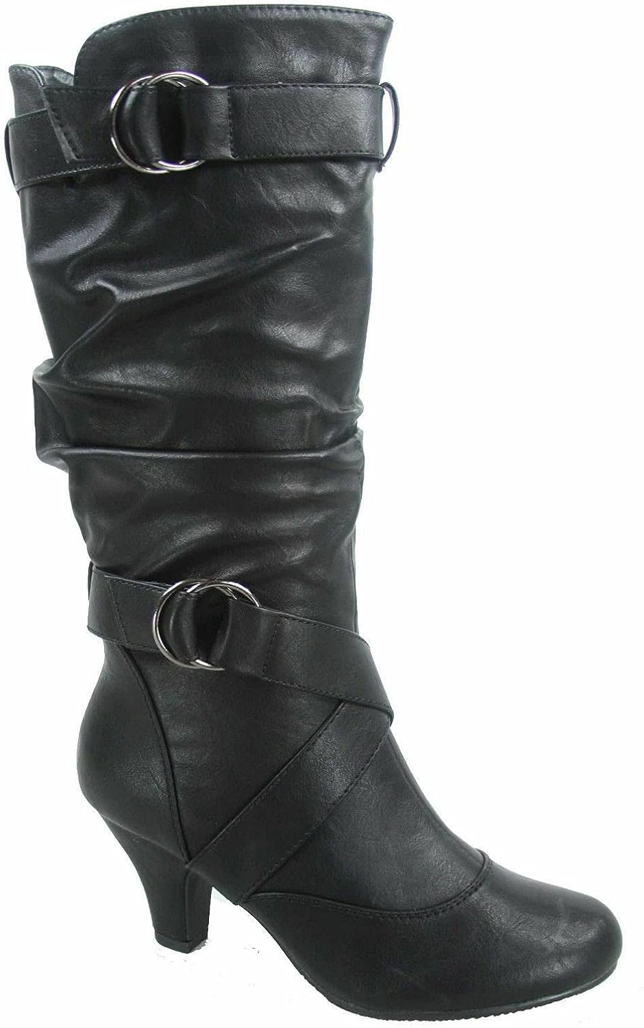 Forever Link Maggie-39 Women's Fashion Low Heel Zipper Slouchy Mid-Calf Boots Shoes Black 7