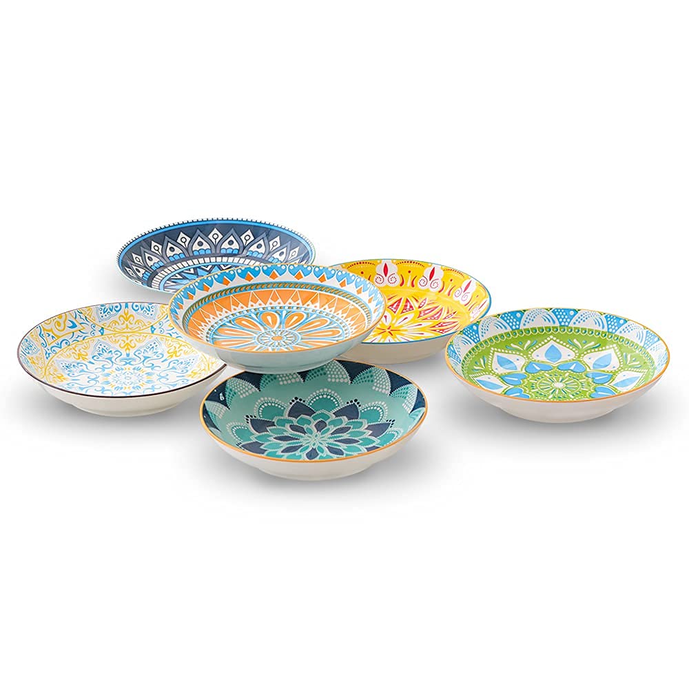 Assiettes Plates Assiette Creuse Porcelaine - Lot de 6 Assiette a Pates | Salade | Soupe | Dessert | Risotto - 680 ml - 20×4 cm