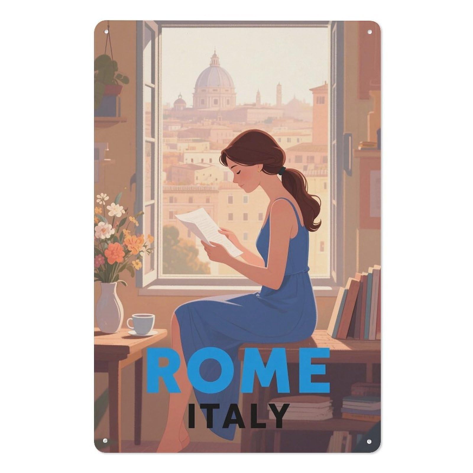 Rome Italy Retro Design Tin Painting Vintage Tin Sign 08x12inch(20x30cm) Wall Art for Home Office Bedroom Living Room Cafes Wall Decor