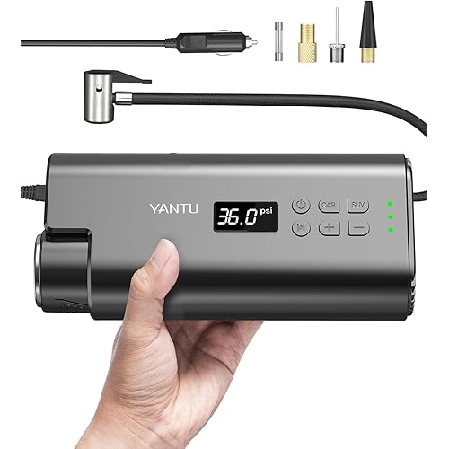 YANTU Portable Air Compressor Tire Inflator 150 Psi Wired Electric Car Air Pump, Dc 12V Tire Pump with Digital Display for Car, Bicycle, Balls & Other Inflatables