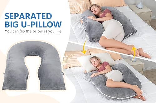 Miniatura 5 de INSEN Almohadas de embarazo, almohada corporal desmontable para dormir, enfermera y relajarse, almohadas de embarazo multiusos para mujeres