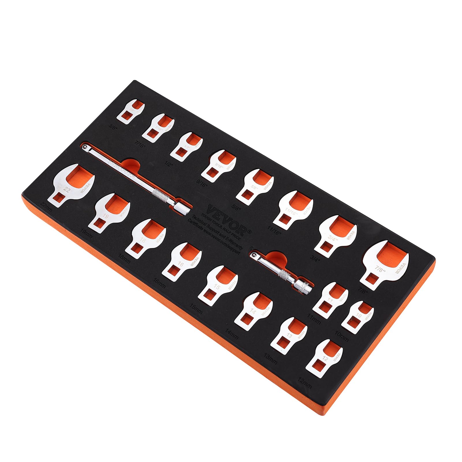 VEVOR Lot de 20 clés à pied de corbeau 3/8" 10-22 mm SAE 3/8-7/8" acier 40Cr avec barres d'extension