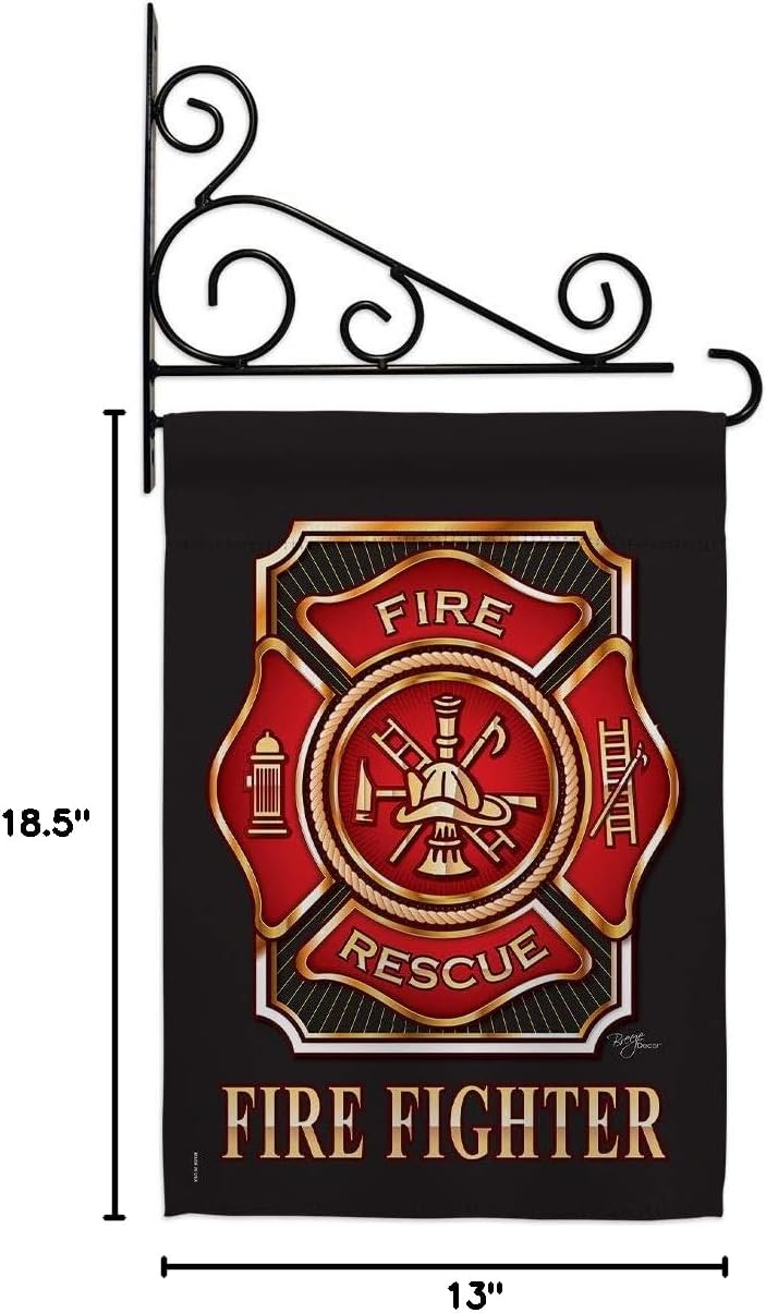 Fire Fighter Garden Flag Set Wall Holder First Responders Firefighter Fireman Department Rescue Red Line Hero Support Small Decorative Gift Yard House Banner Double-Sided Made In USA 13 X 18.5