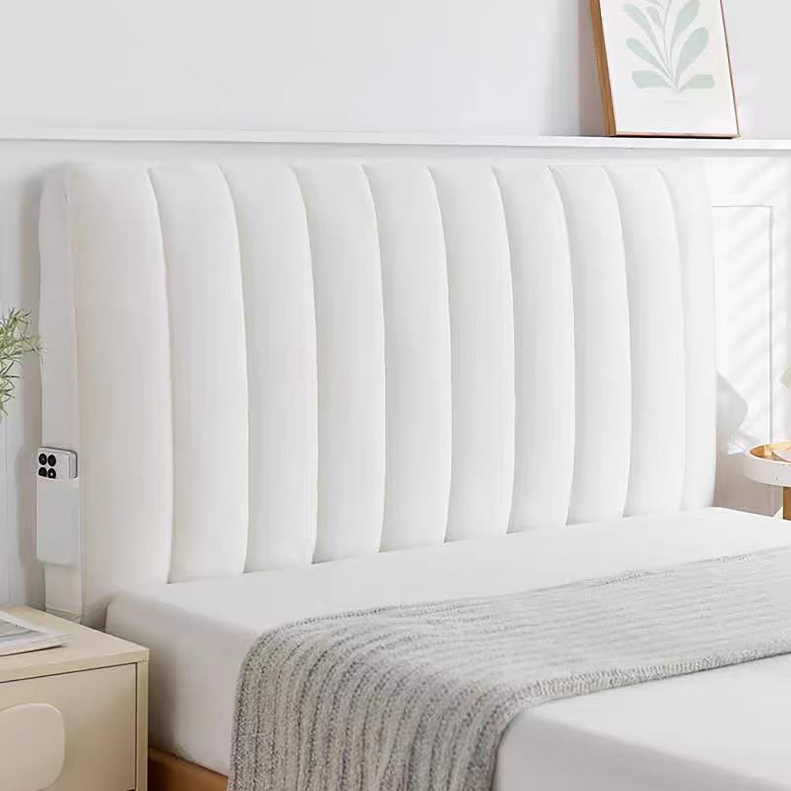 TLMQYXZE Headboard Slipcover，Bed Headboard Cover Protector Padded Velvet Dustproof Stretch Solid Color Quilted Bed Head Covers， For Twin Queen Full California King Size Beds(Beige,170x70cm)
