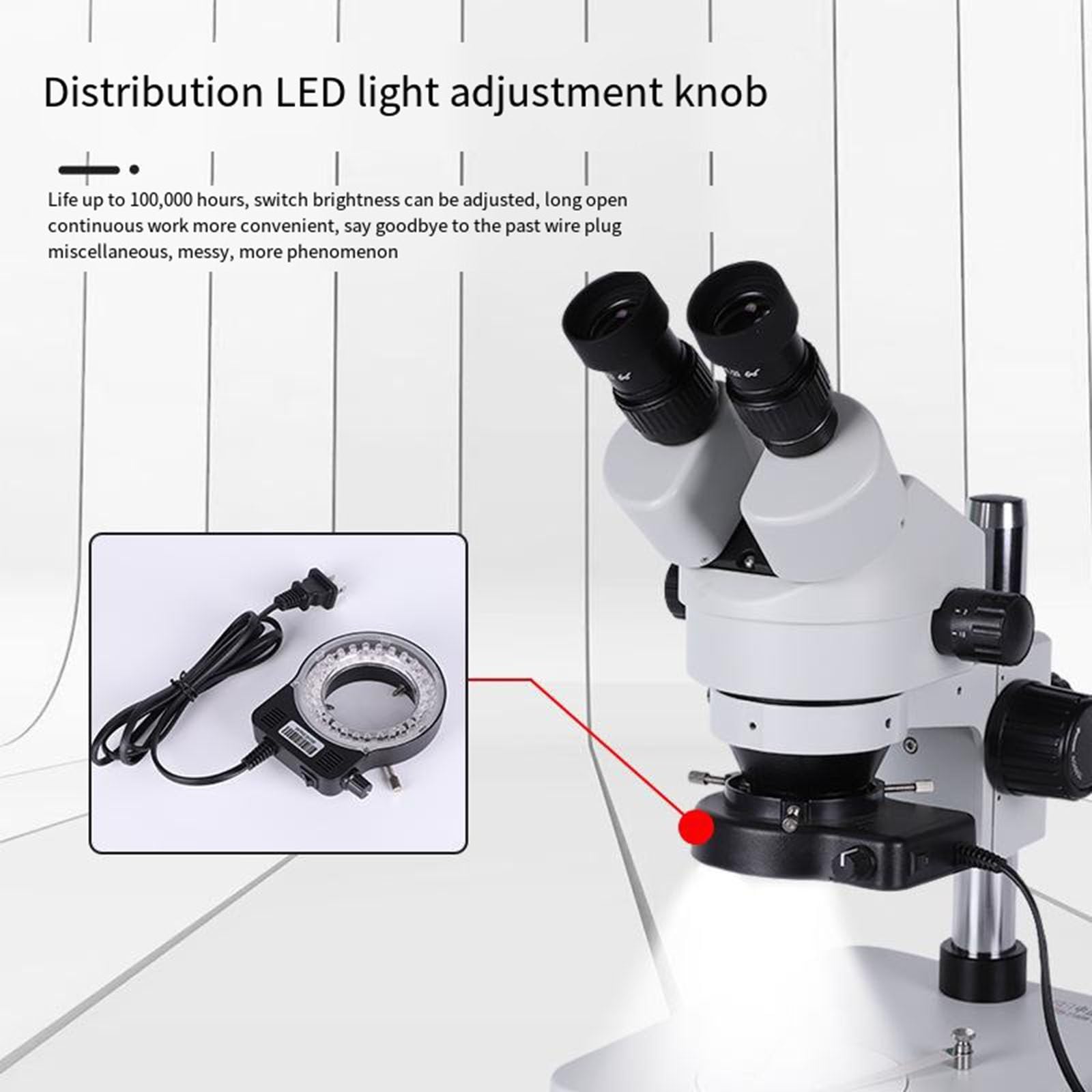 Microscopio binocular 7-45X Kit de microscopio estereoscópico Lente giratoria de 360° con luz LED y soporte Microscopio estereoscópico industrial