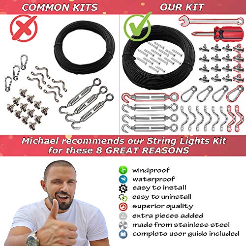 Smart Rsq Complete String Light Hanging Kit Outdoor Light Guide Wire For Outside Porch Cafe Market Patio Light Hanging. Guide Wire For Outdoor String Lights Hanging Kit. String Light Installation Kit #TOP2