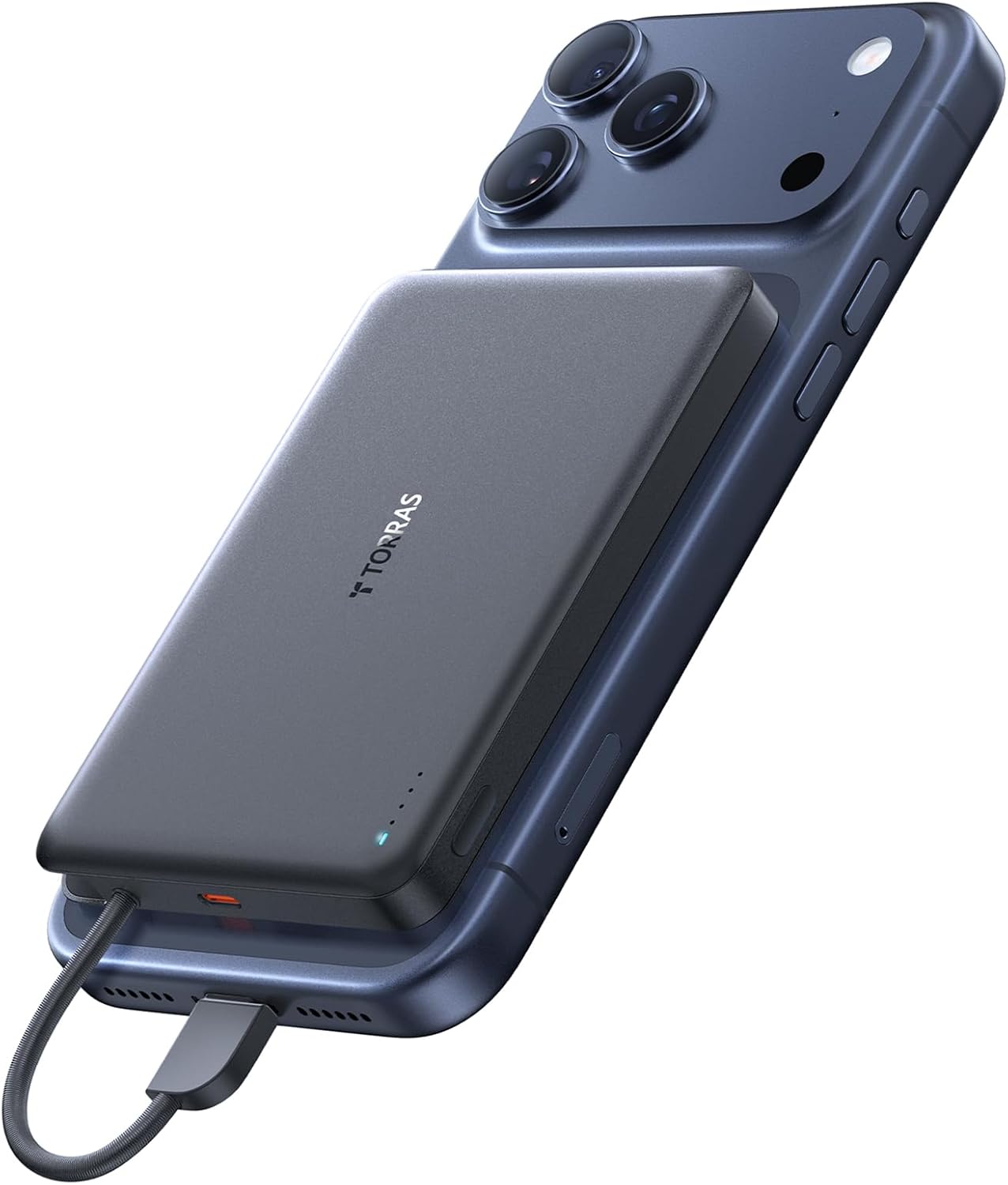 TORRAS 10000mAh Power Bank with Built-in USB-C Cable