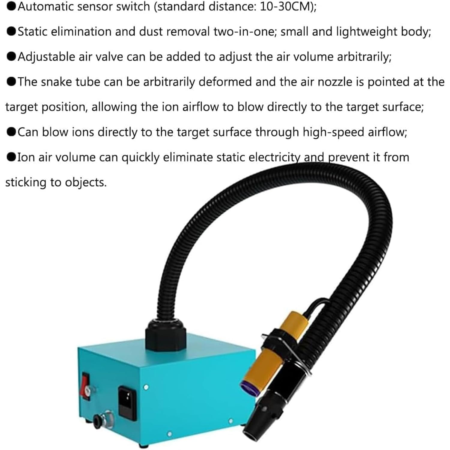 Pistola de aire antiestática, pistola ionizante autogeneradora, electricidad estática eficiente y eliminación de polvo, volumen de aire ajustable, bajo ruido, herramienta de uso industrial