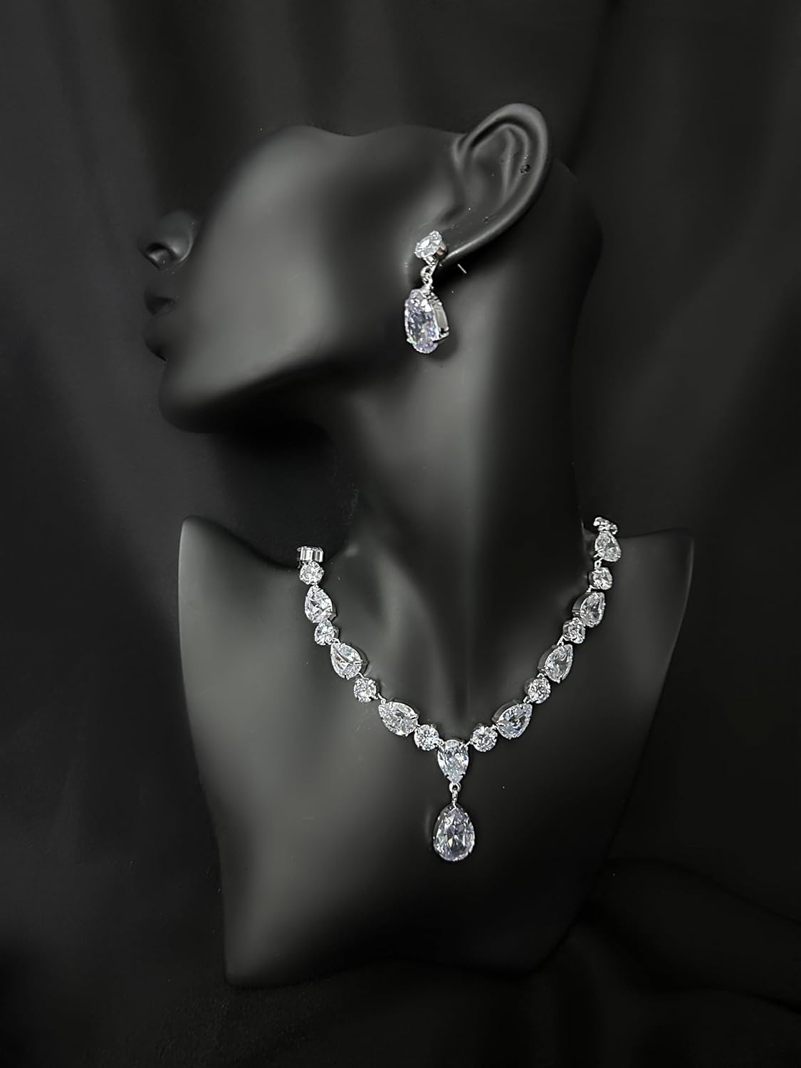 Bride Jewelry Set Silver Crystal Wedding Necklace Earrings Set - Bridal Rhinestone Brass Pendant Accessories for Women and Bridesmaids - Image 3