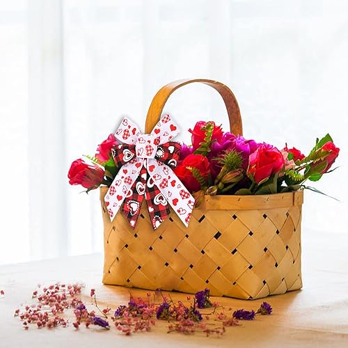 Miniatura 9 de Hying 10 lazos pequeños para el día de San Valentín para corona lazos de corona de San Valentín lazos rojos y rosados lazos de regalo de arpillera