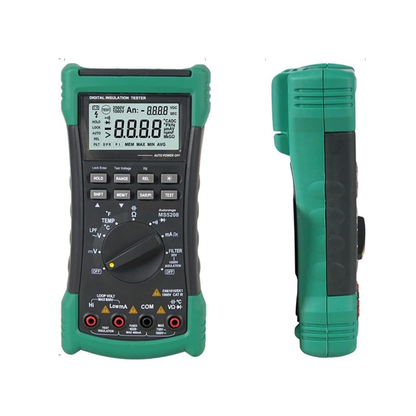 Digitalmultimeter, MS5208 Digitalmultimeter und Isolationstester, 6600 Zählwerte Echteffektivwert, Temperaturmessgerät