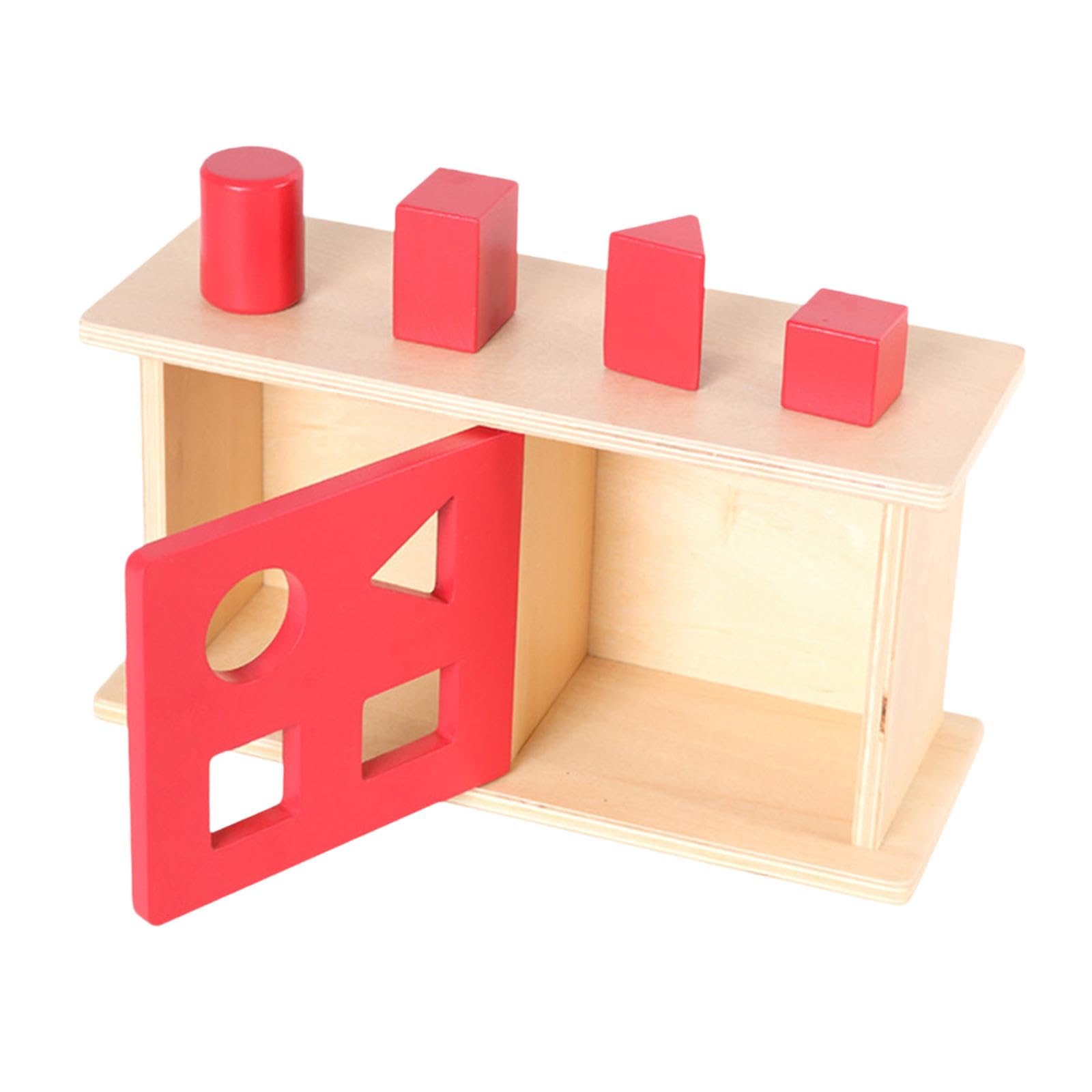 predolo Box Objekt Permanente Holz Lernspielzeug Form Sortierbox Sensomotorisches Übungsgerät für Vorschule Eltern-Kind-aktivität, roter Schiebedeckel