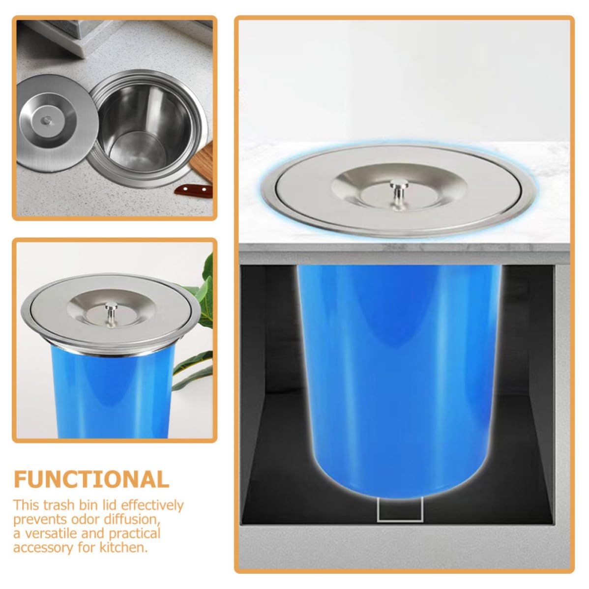 Tapa Empotrada de Acero Inoxidable para Bote de Basura de Encimera Cubierta Redonda para Encimeras de Cocina Ahorra Espacio y Ayuda a Reducir la Difusión de Olores