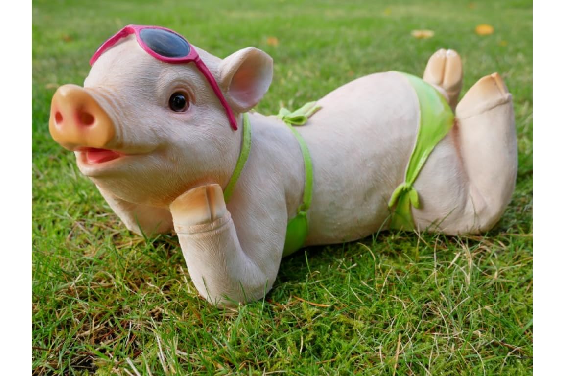 My Square Mile Resin Pig Ornament Statue Sculpture, Hand-Painted, Garden Novelty Gift, Indoor and Outdoor Use (Pig In Bikini)