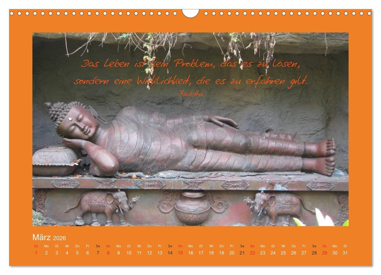 Buddha & Zitate (Wandkalender 2026 DIN A3 quer), CALVENDO Monatskalender: Buddha-Statuen und weise Zitate für ein positives Lebensgefühl