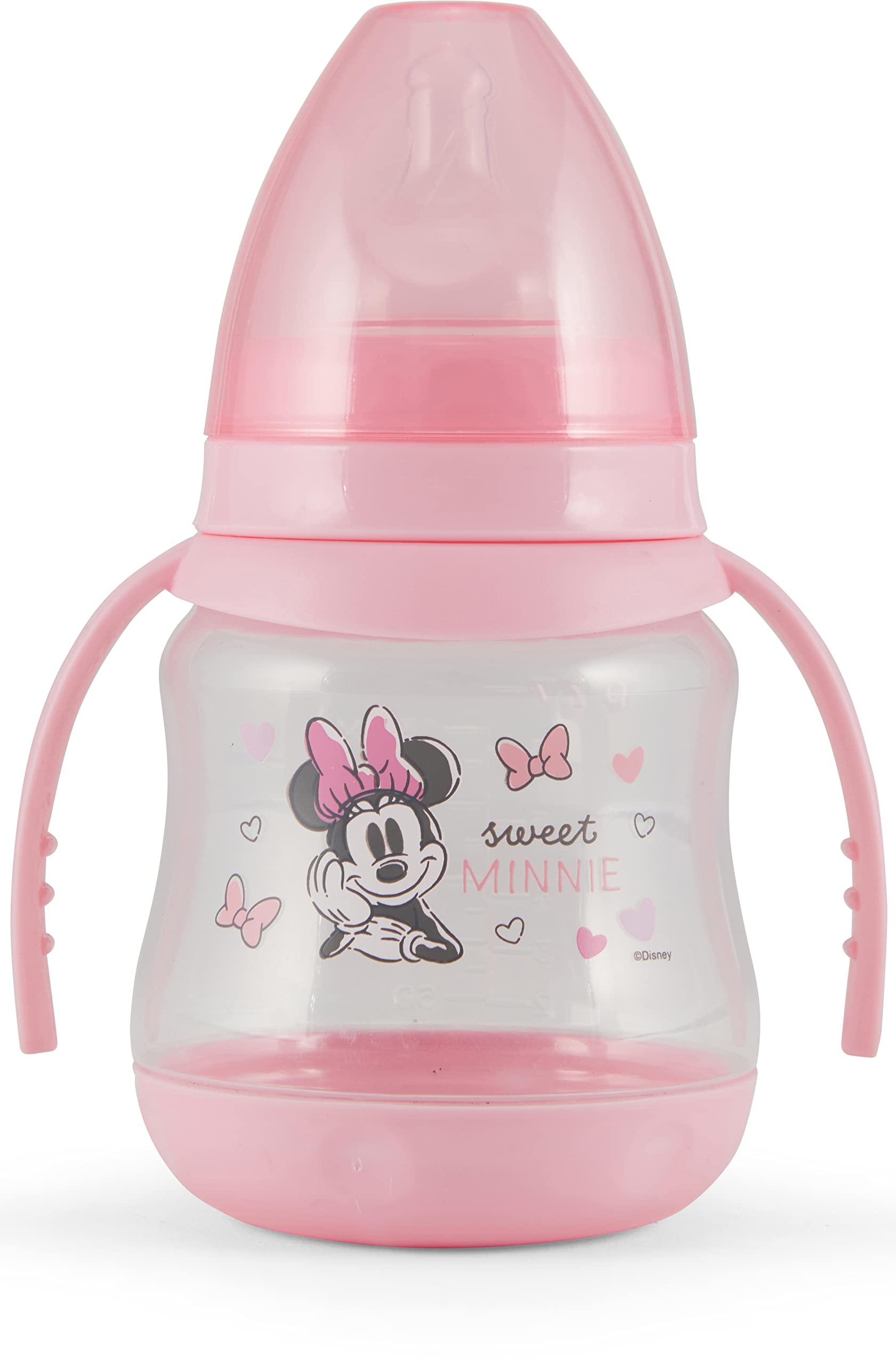 Disney 2 Pack 7 Ounce Baby Bottles with Character Prints and Colored Covers with Double Handle - BPA Free and Easy to Clean