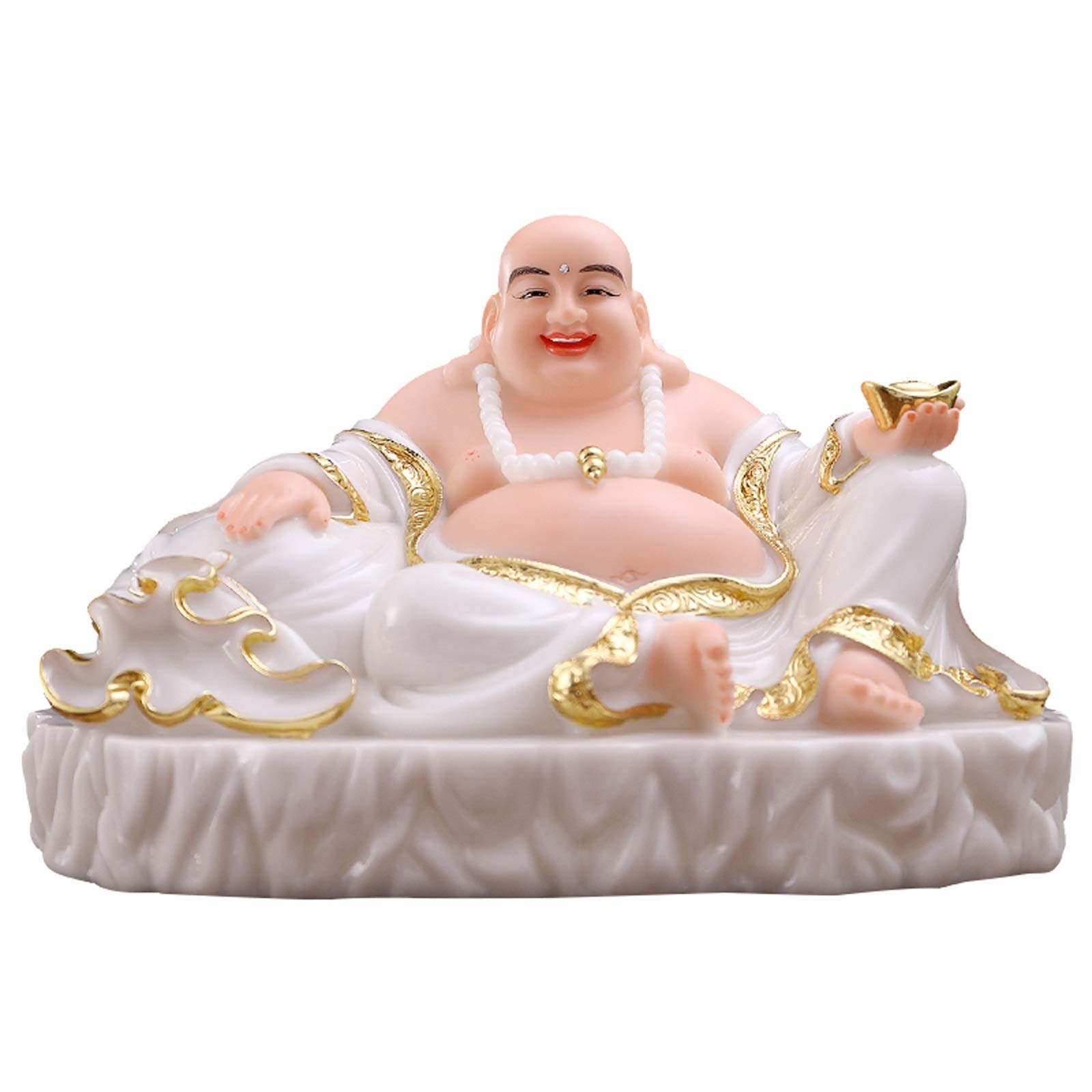 caihuashopping Feng Shui Statue Jade Buddha Statue Holding Ingot Big Belly Buddha Decoration Happy Laughing Buddha Home Lucky Feng Shui Decor Congratulatory Gifts attract wealth good luck sculptures