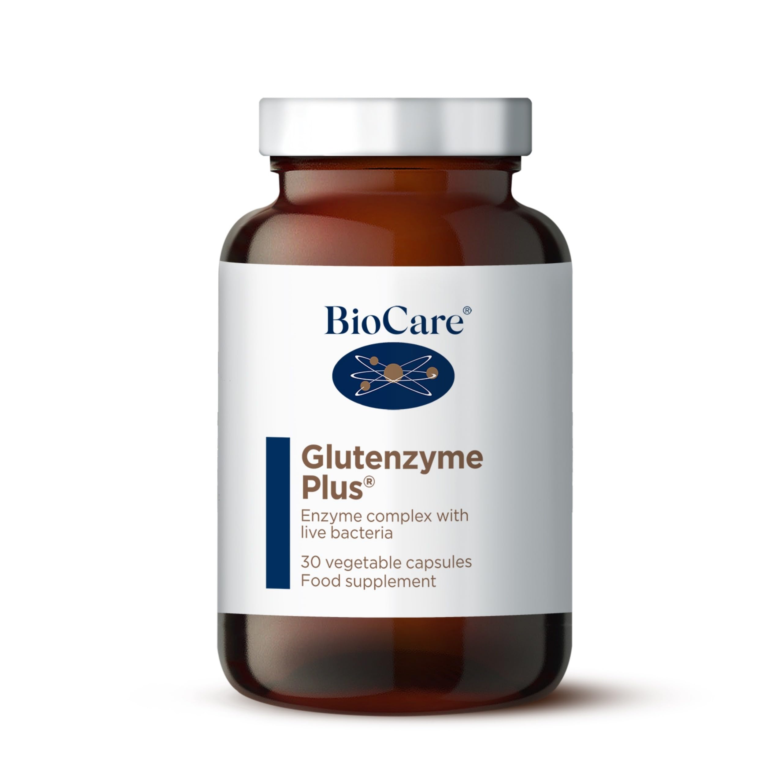 Glutenzyme Plus - Enzyme Complex with Live Bacteria - Food Supplement Suitable for Vegetarians and Vegans - 30 Capsules