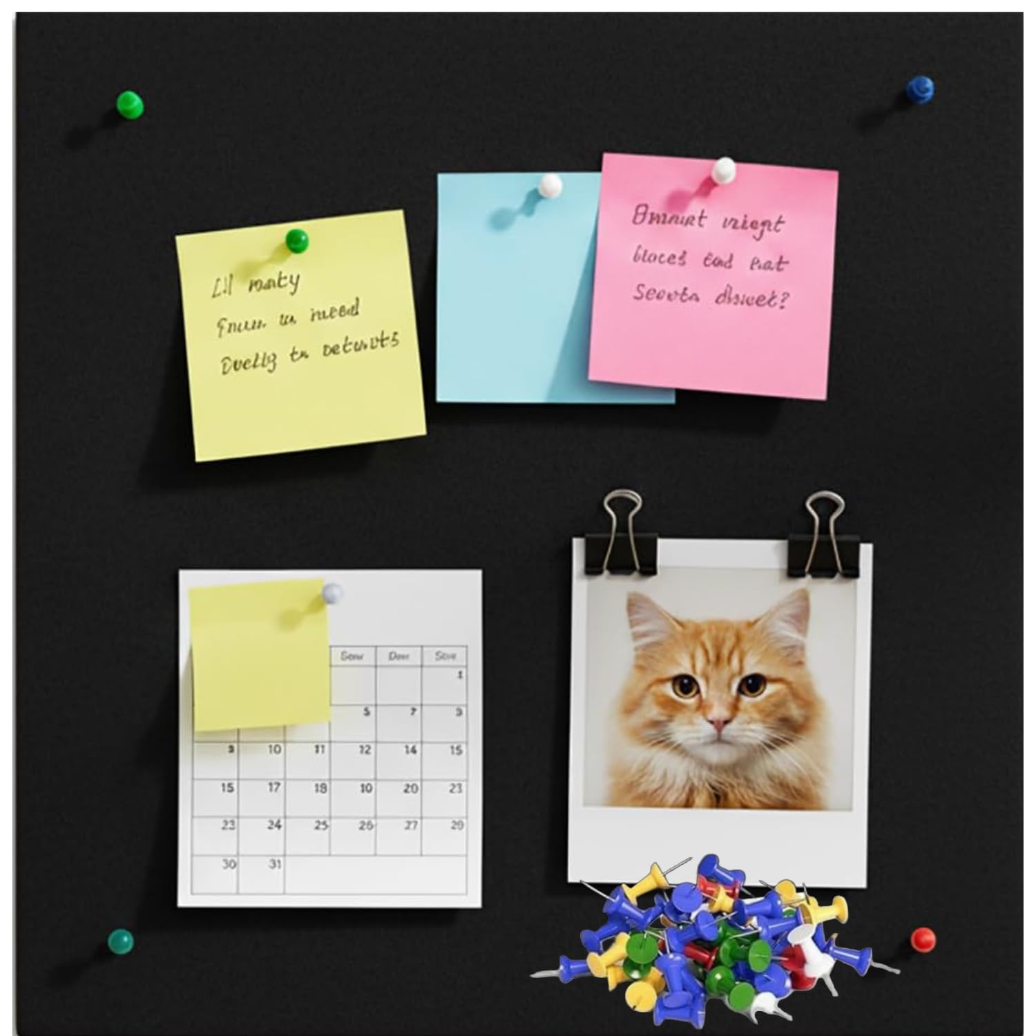6 Pcs Black Felt Bulletin Board 30x30cm Self-Adhesive Wall Boards with 50 Push Pins – Felt Message Board for Notes, Photos, Memos, Schedules & Home Office Decoration (1)-image-20