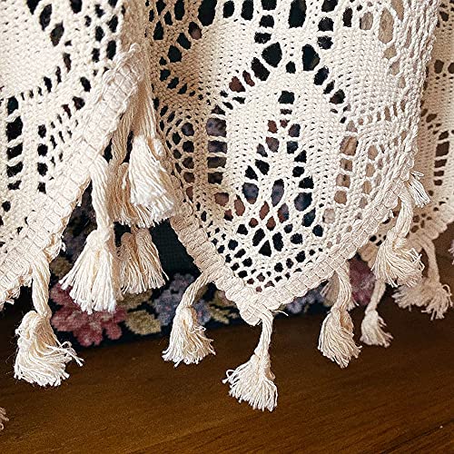 Retro Crochet Curtain Valance For Kitchen Window Boho Curtain Tiers For Coffee Decor Rod Pocket Farmhouse Short Curtains For Room Divider 1 Panel Knitting Doorway Curtain W47 X L15 Inch #TOP3