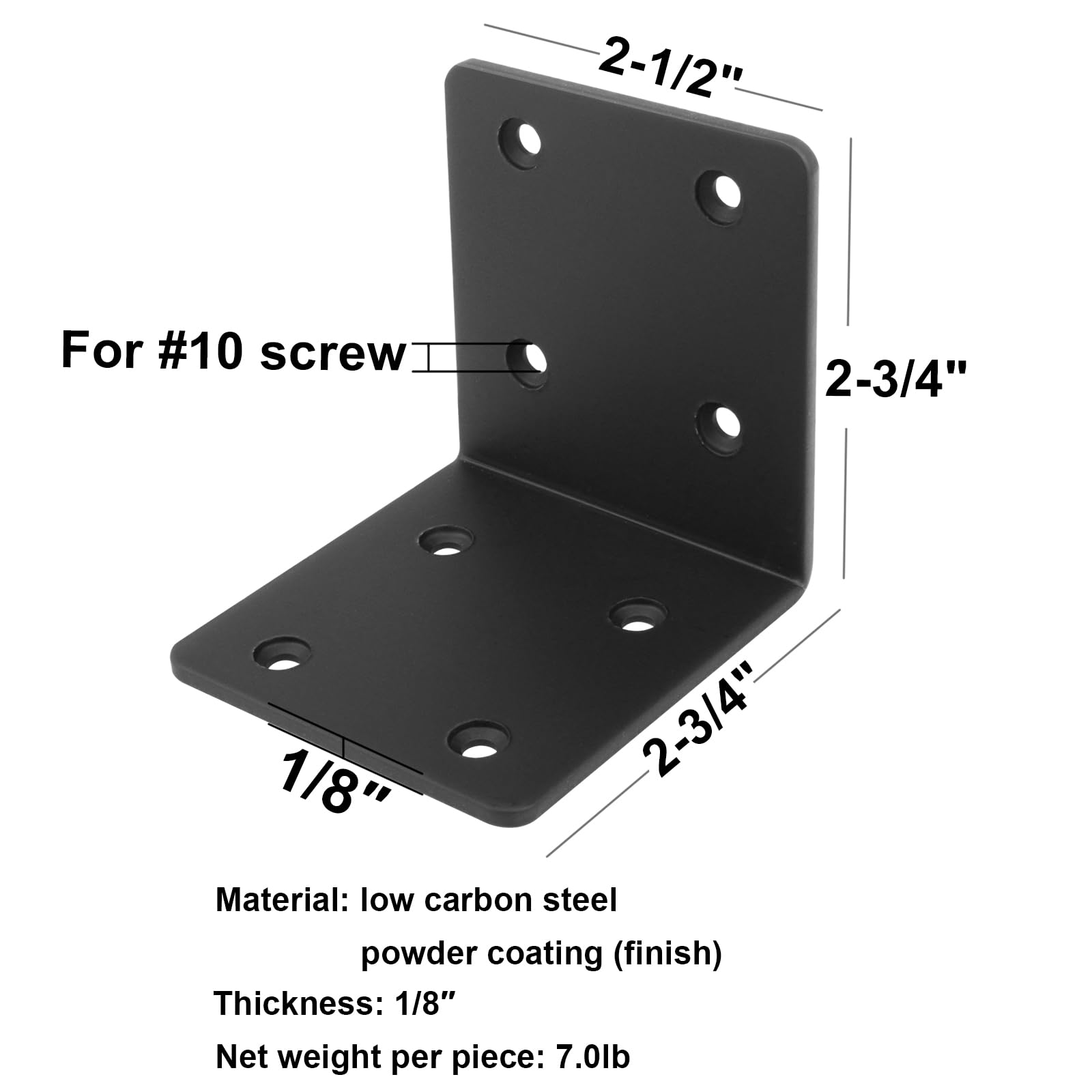 Eckstreben, 6,4 cm, schwarz, Stahl, L-Eckwinkel, Senker, robuste Klammern, Metallverbindung für Holzregale, Möbel, Schränke, Dicke 0,3 cm, maximale Belastung 49,9 kg, 10 Stück