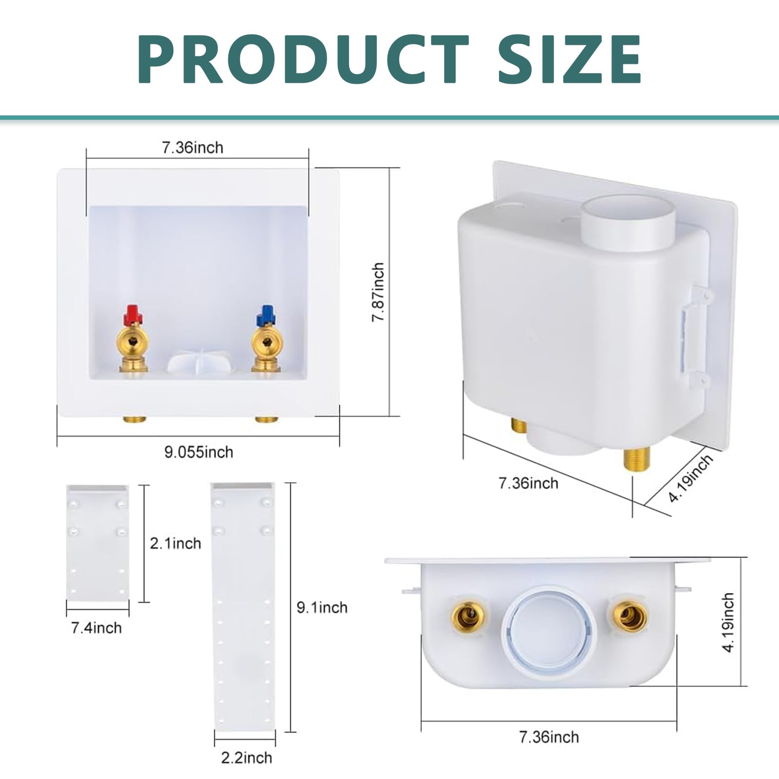 Boîte de sortie pour machine à laver (lavage), drain central/siphon latéral, entrée de sueur MIP 1/2" x raccord de sortie MHT 3/4", standard