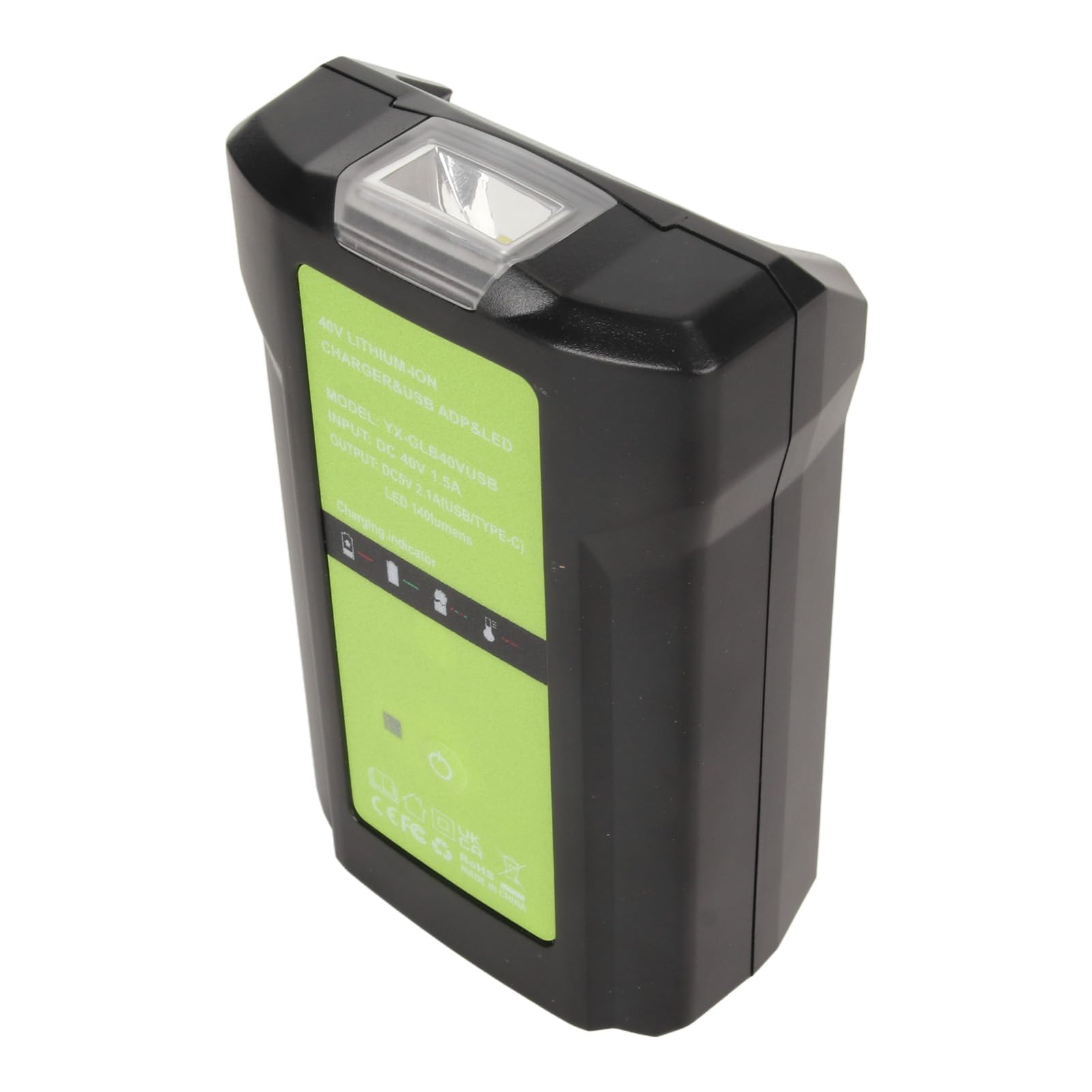 HEEPDD Caricabatterie Al Litio, Materiale ABS, Ricarica Rapida per Modelli Greenworks da 40 V, Porta USB per Uso Domestico Ed Esterno