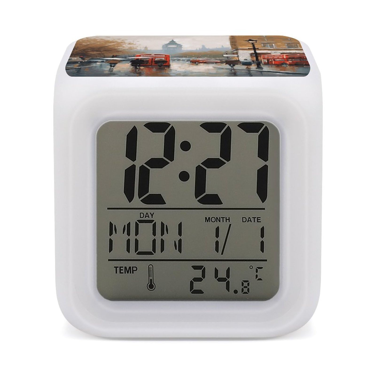 Reloj despertador LED personalizado London Impression con pantalla de temperatura y luz nocturna