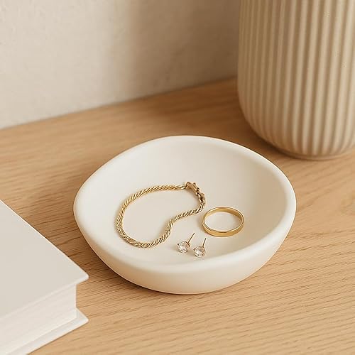 LolyShop dol - Cuenco de cerámica para joyas, llaves o accesorios, diseño de borde de onda minimalista - Idea de regalo decorativo para el hogar