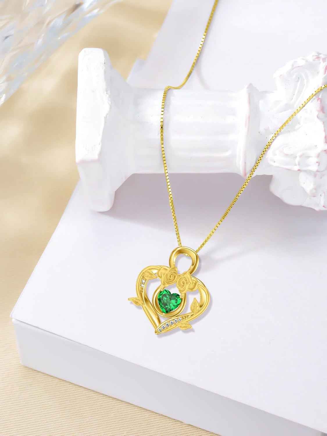 Midari 18K Gold Heart Birthstone Necklace 18K Gold Infinity Rose Necklace Birthday Christmas Jewelry Gifts for Women Wife Her Daughter Mom - Image 6