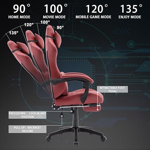Miniatura 6 de OHAHO Silla de computadora para juegos con reposapiés y soporte lumbar, silla de juego ajustable en altura con asiento giratorio de 360 y