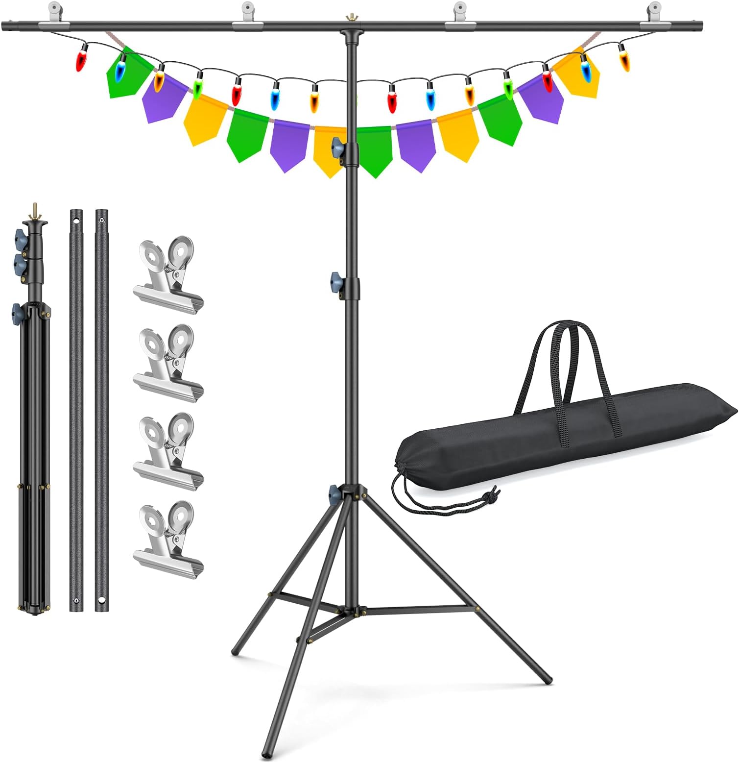 LINCO Lincostore Zenith Portable T-Shape Background Backdrop Stand Kit 5x6.7ft - 5ft Wide (Fixed) and 6.7ft High (Adjustable)- Lightweight Only 4 Lbs Easy to Carry and Storage Black