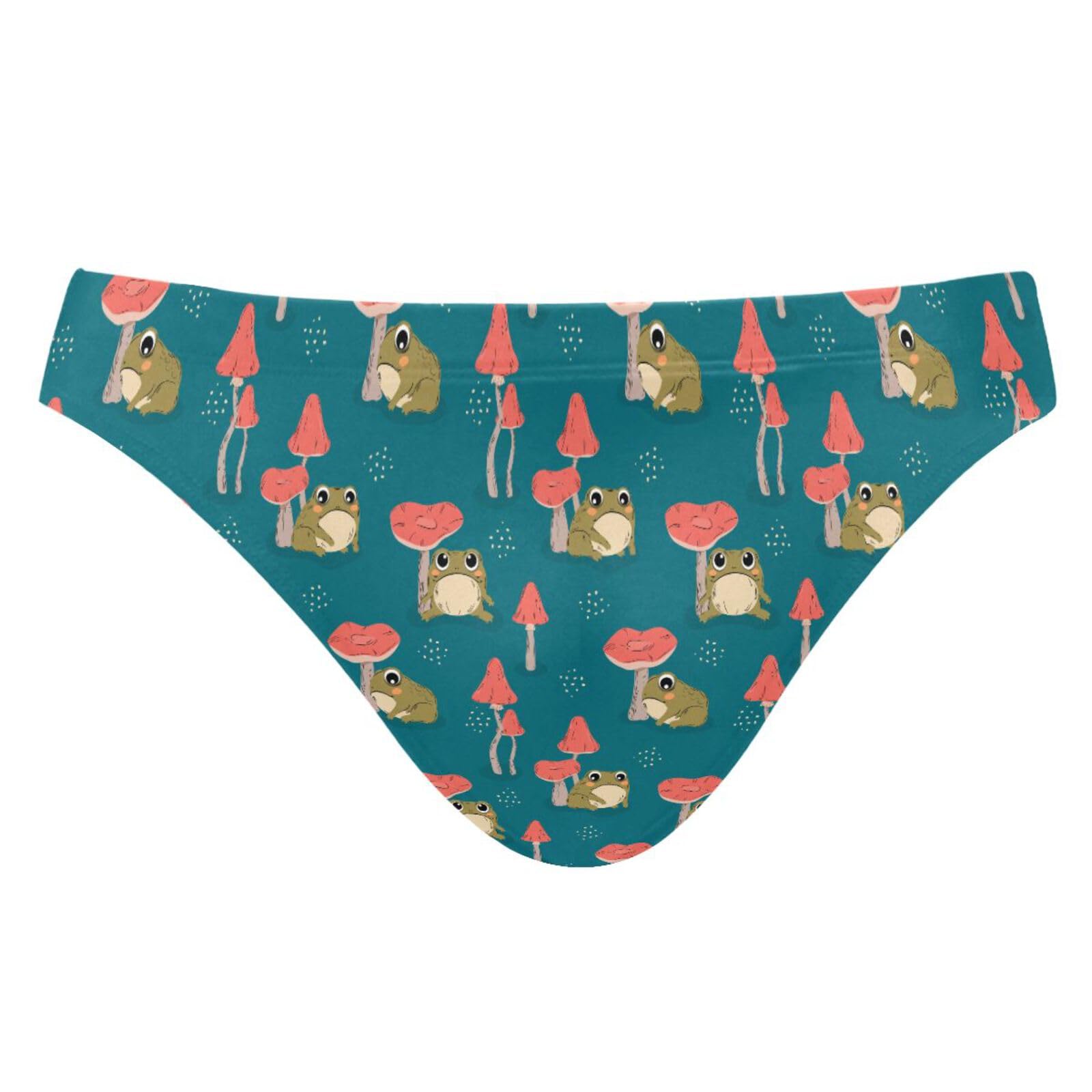 JHKKU Men's Cute Funny Frog Mushrooms Swim Briefs Fashion Low Rise Bikini Swimwear Beach Swimsuits with Drawstring S