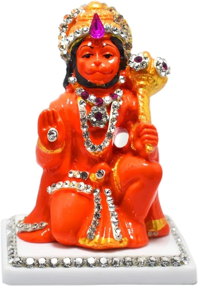 Hanuman Ji Ki Murti Car Dashboard with Gada Sitting Lord Balaji Bajrangbali Sankat Mochan Bhagwan Idol for Temple car Dashboard Home Decor Statue Gift Decorative Showpiece - 9 cm