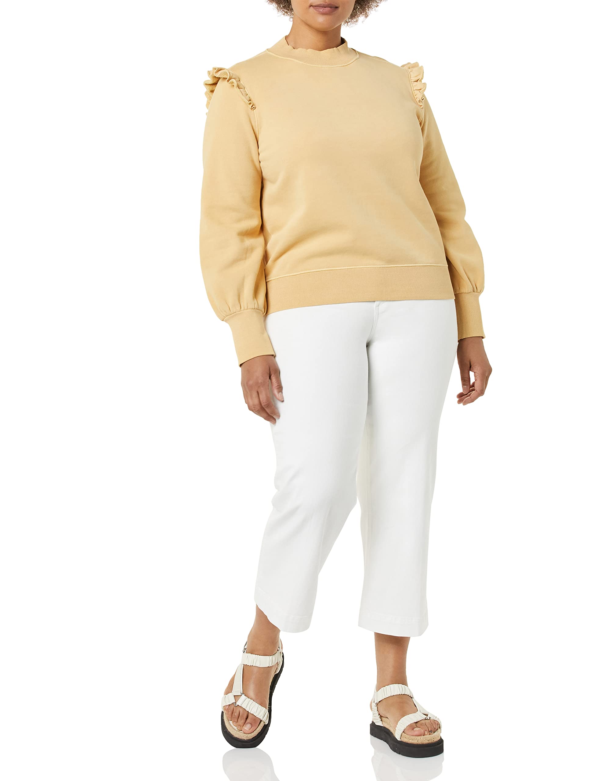 Goodthreads Felpa Girocollo Tradizionale in Pile a Maniche con Volant Donna