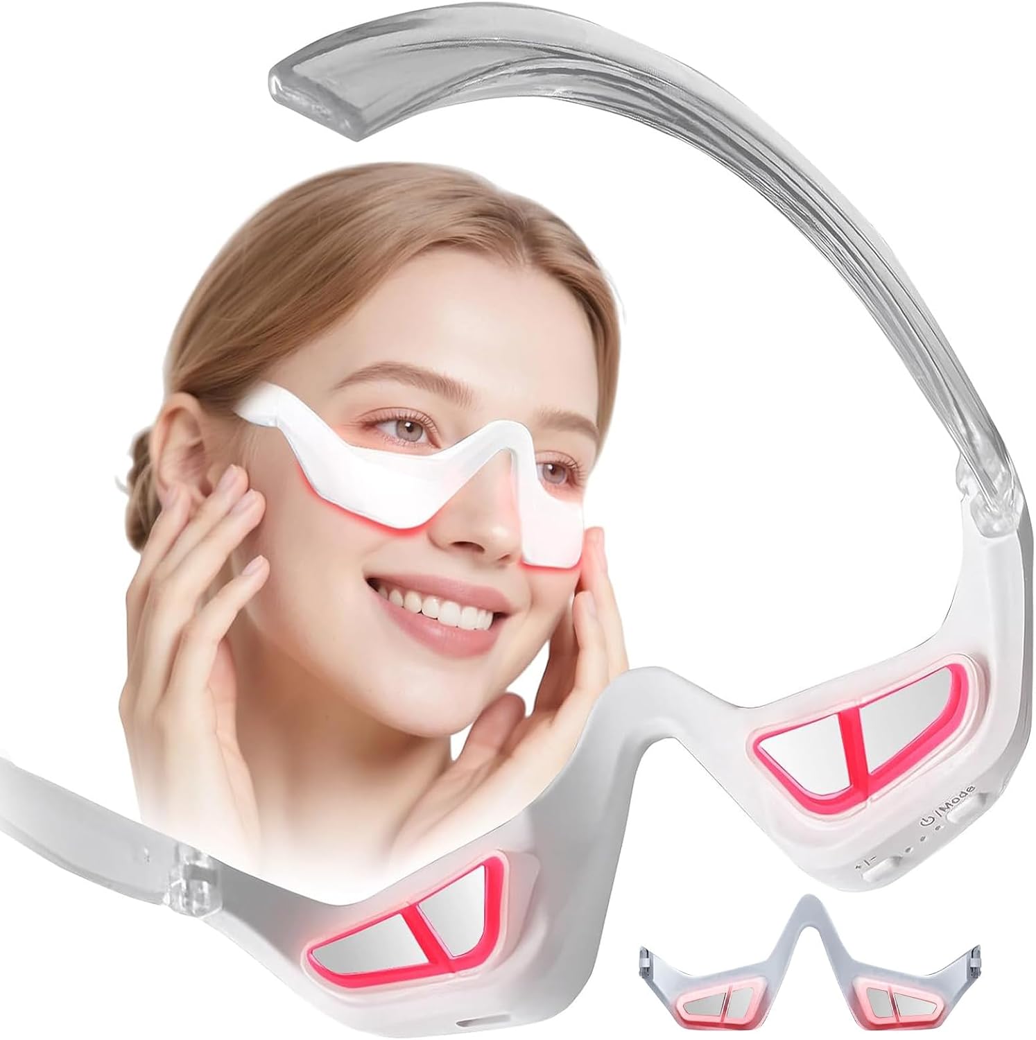 Red Light Therapy Massager, Red Light Therapy Eyelift Device with Microcurrent, Under Eyes Glasses Treatment Eye Bags Dark Circles Puffiness Wrinkles Fine Lines (C)